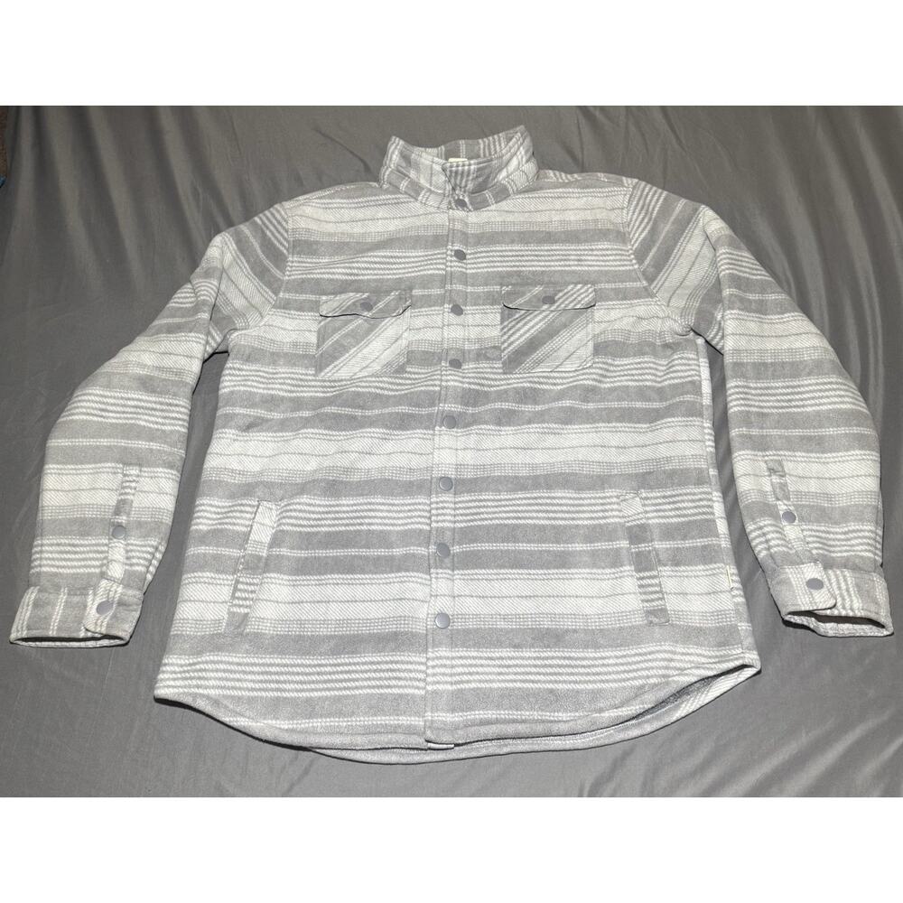 Voyager Sherpa-Lined Fleece Outerwear Mens XL Gray Striped Snap Button Polyester